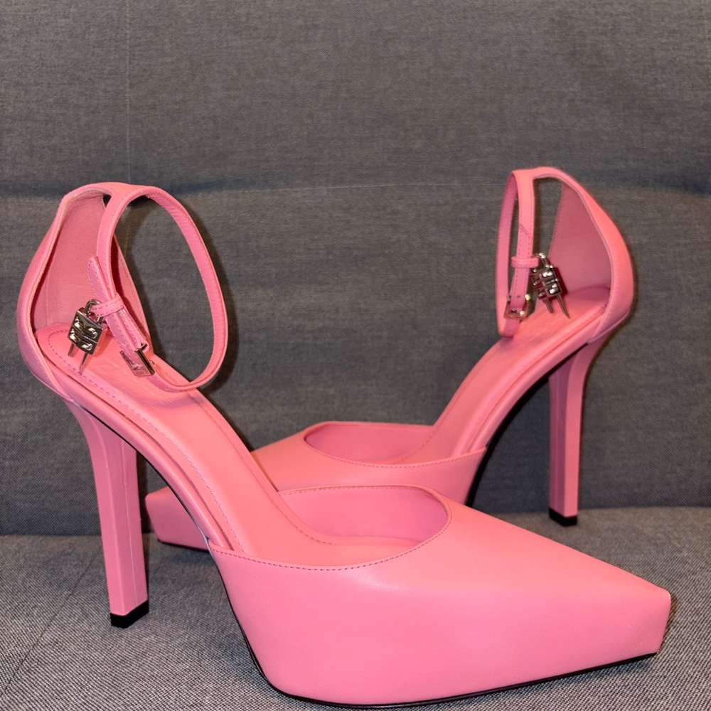 Givenchy G lock Metallic Pink Stiletto Heels with Ankle Strap